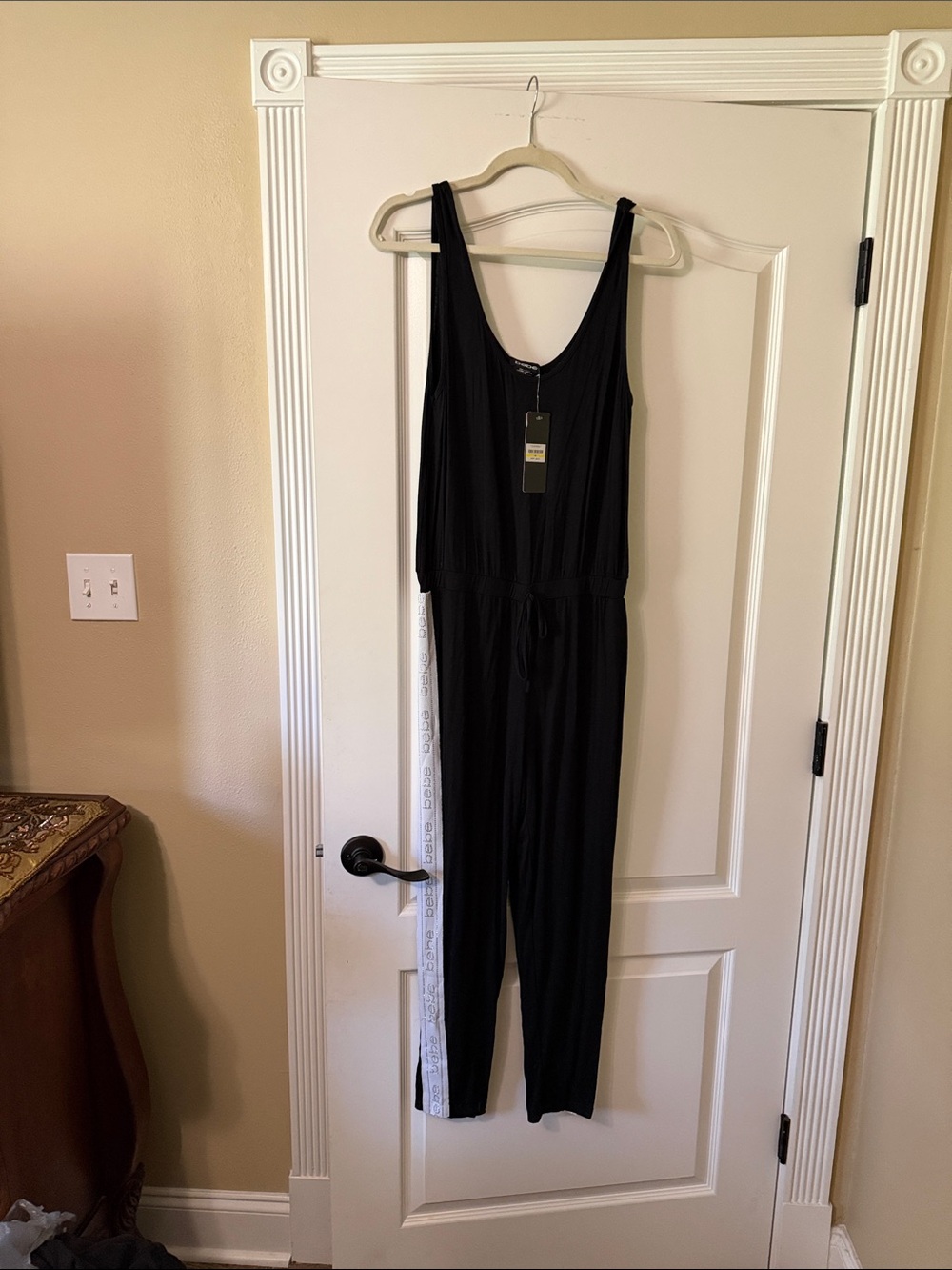 bebe Black Sleeveless Jumpsuit with Drawstring Waist